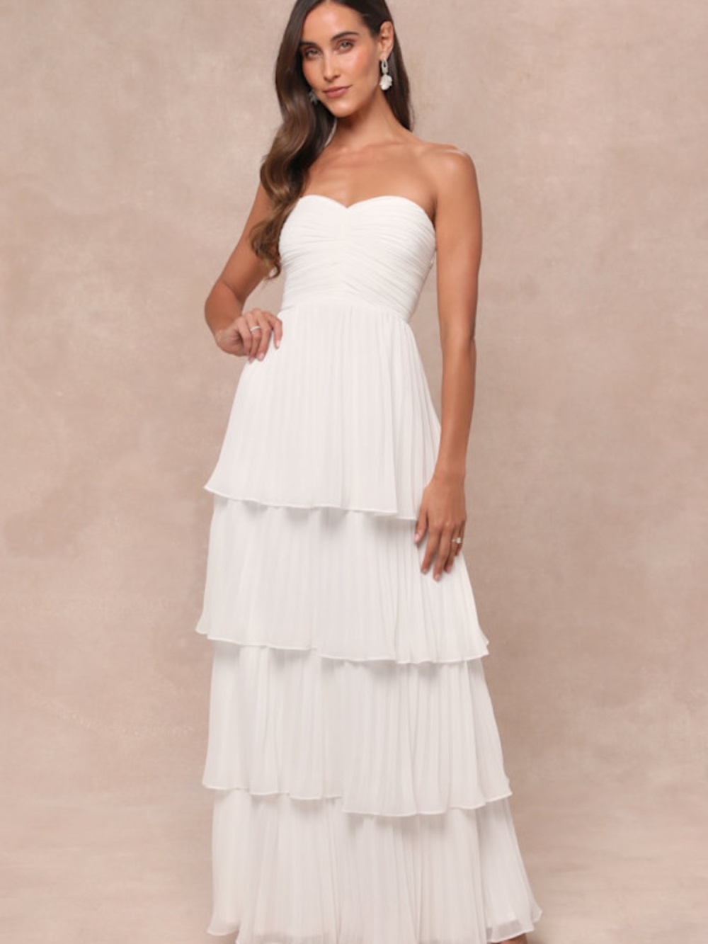 Lulus Seriously Sensational White Strapless Tiered Maxi Dress - Size M